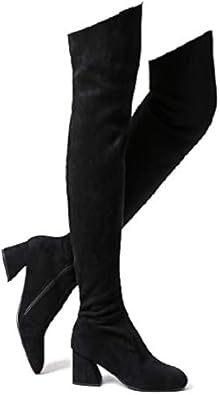 Amazon.com | Shoe'N Tale Women Stretch Suede Chunky Heel Thigh High Over The Knee Boots | Over-the-Knee